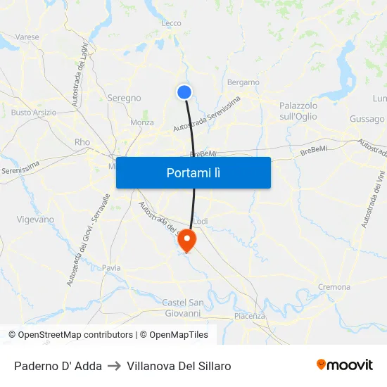 Paderno D' Adda to Villanova Del Sillaro map