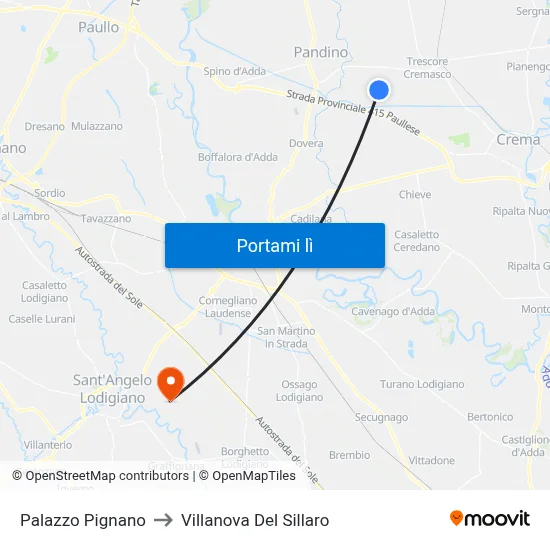 Palazzo Pignano to Villanova Del Sillaro map