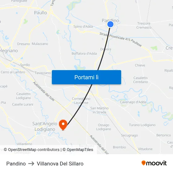 Pandino to Villanova Del Sillaro map