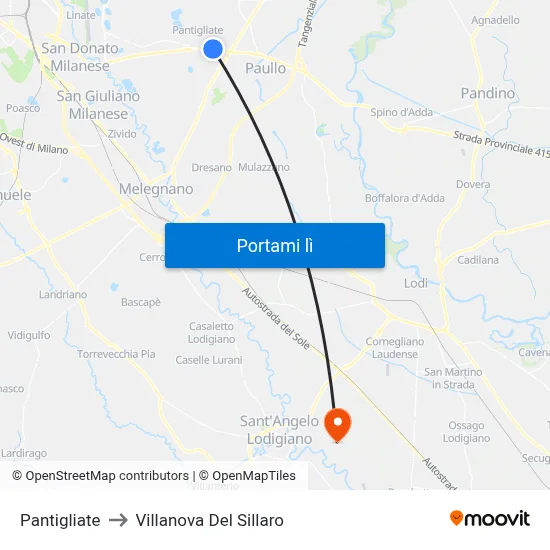 Pantigliate to Villanova Del Sillaro map