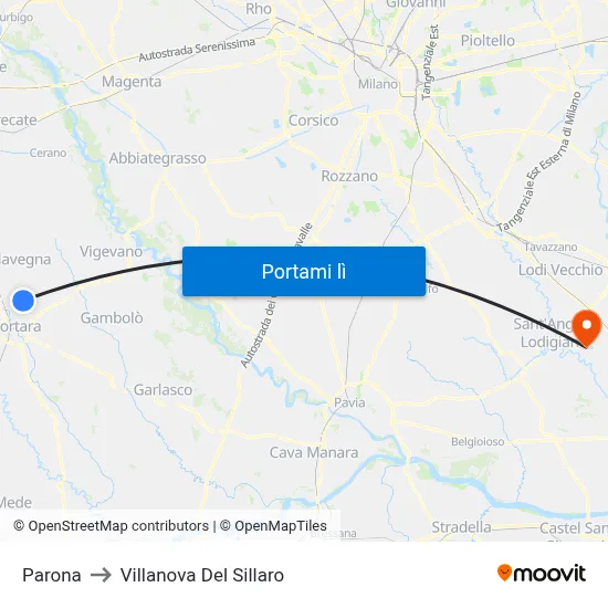 Parona to Villanova Del Sillaro map