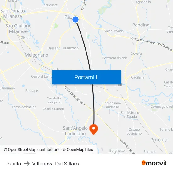 Paullo to Villanova Del Sillaro map