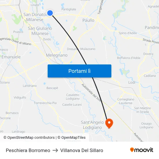 Peschiera Borromeo to Villanova Del Sillaro map