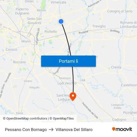 Pessano Con Bornago to Villanova Del Sillaro map