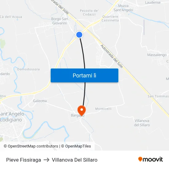 Pieve Fissiraga to Villanova Del Sillaro map