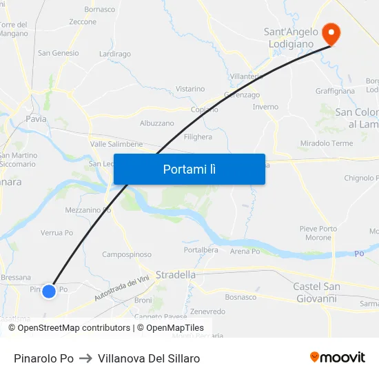 Pinarolo Po to Villanova Del Sillaro map