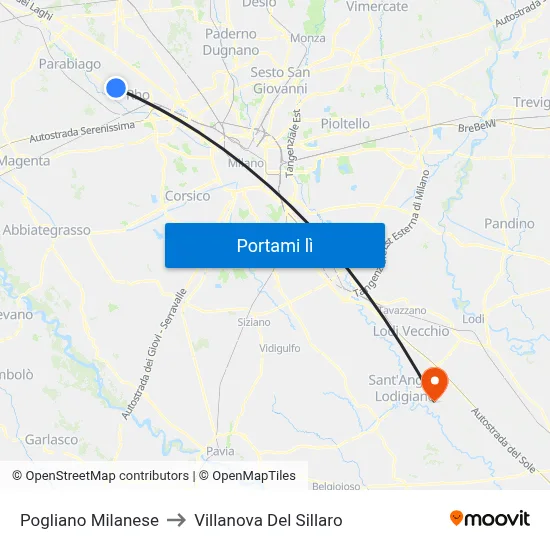 Pogliano Milanese to Villanova Del Sillaro map