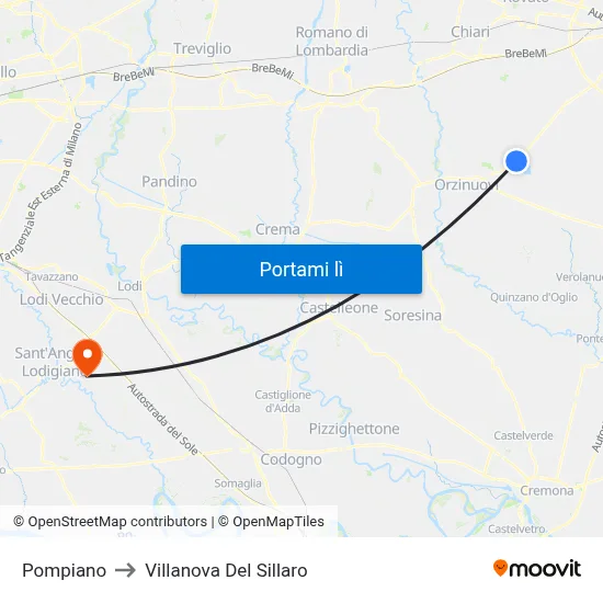 Pompiano to Villanova Del Sillaro map