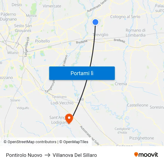 Pontirolo Nuovo to Villanova Del Sillaro map