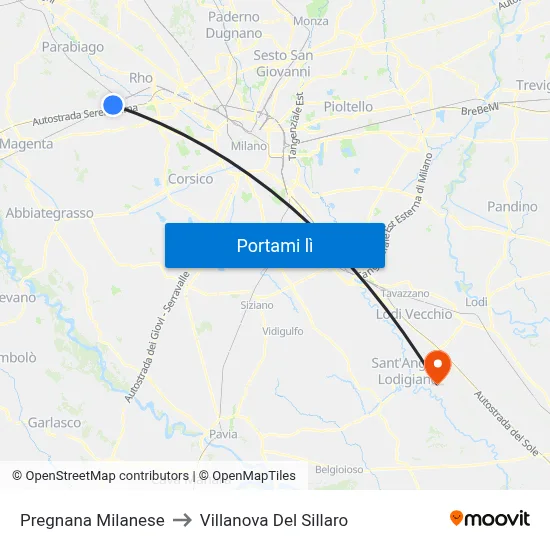 Pregnana Milanese to Villanova Del Sillaro map
