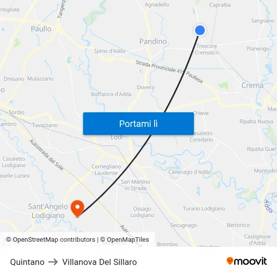 Quintano to Villanova Del Sillaro map