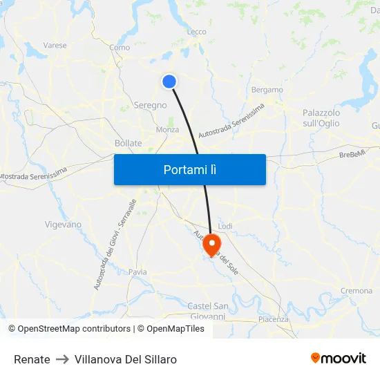 Renate to Villanova Del Sillaro map
