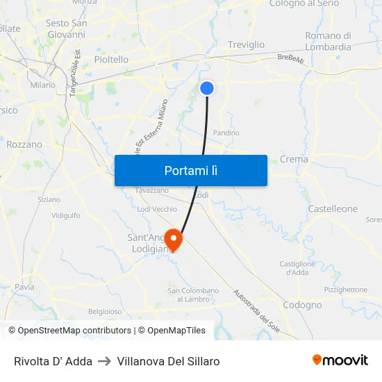 Rivolta D' Adda to Villanova Del Sillaro map
