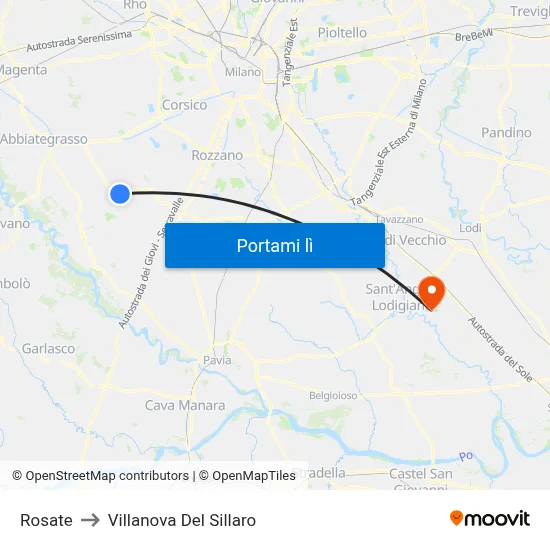 Rosate to Villanova Del Sillaro map