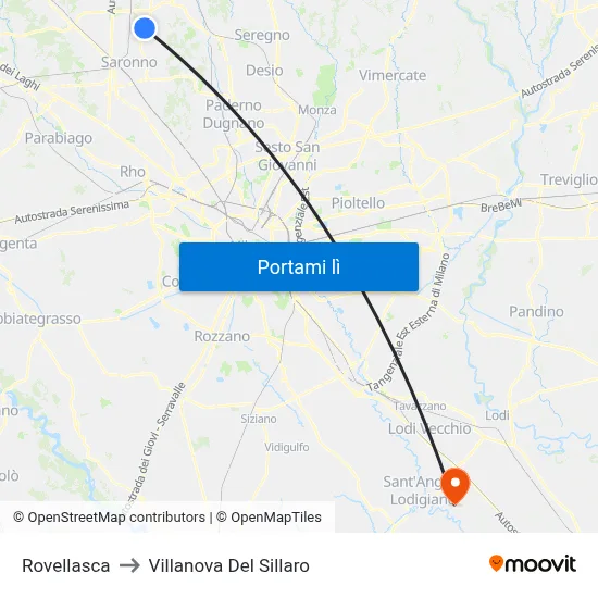 Rovellasca to Villanova Del Sillaro map
