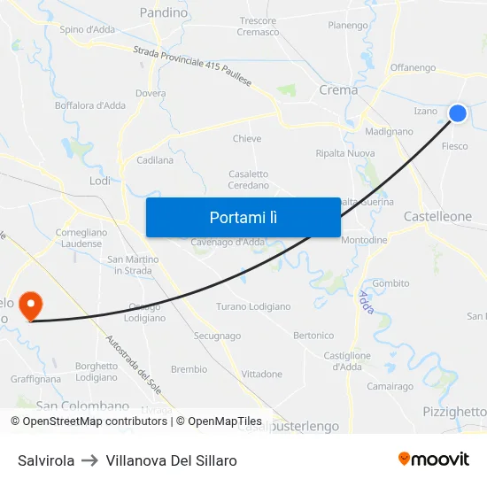 Salvirola to Villanova Del Sillaro map