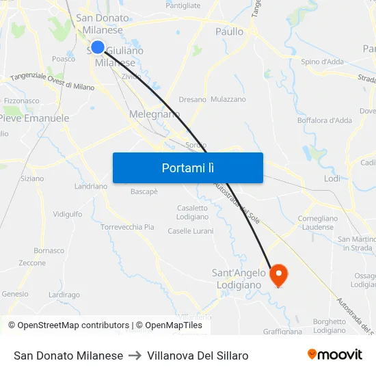 San Donato Milanese to Villanova Del Sillaro map