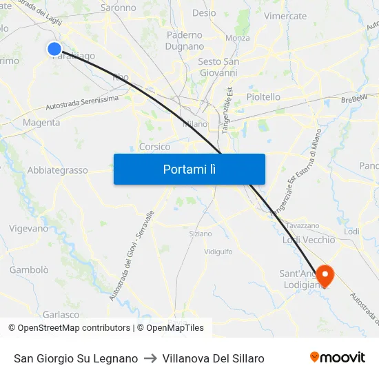 San Giorgio Su Legnano to Villanova Del Sillaro map