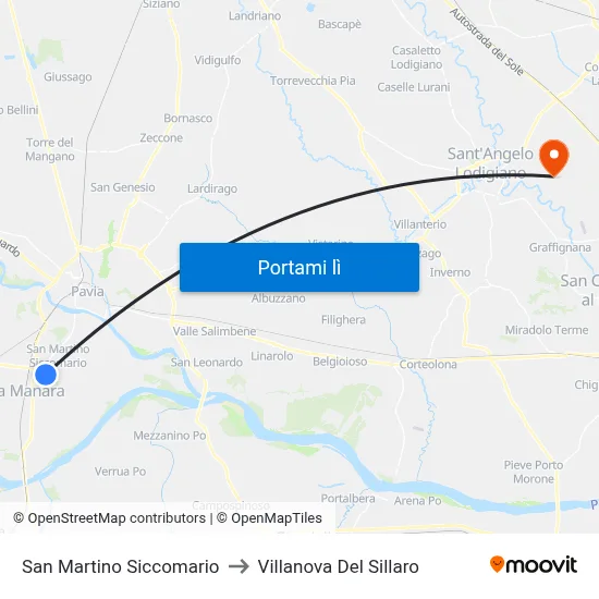 San Martino Siccomario to Villanova Del Sillaro map