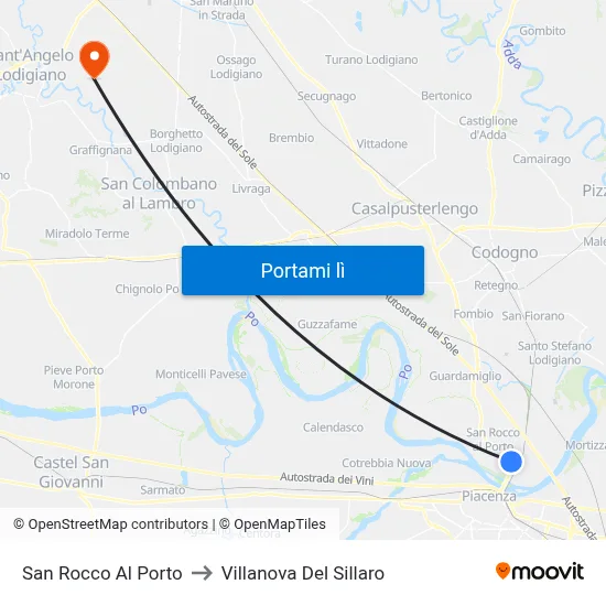 San Rocco Al Porto to Villanova Del Sillaro map