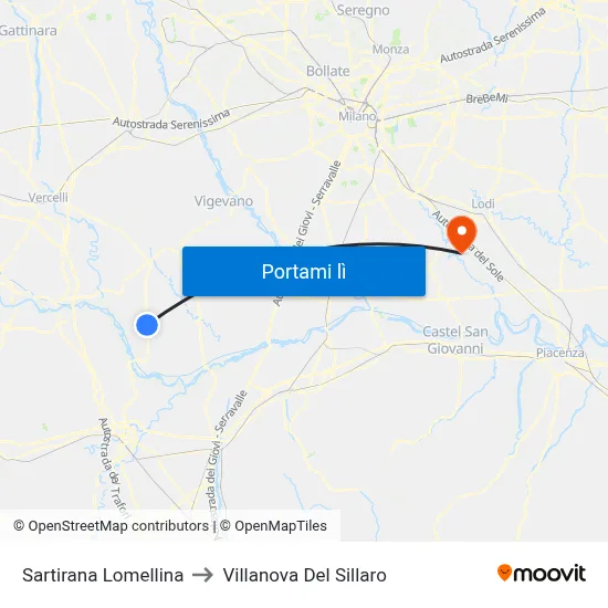 Sartirana Lomellina to Villanova Del Sillaro map