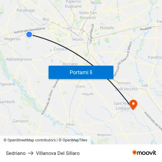 Sedriano to Villanova Del Sillaro map