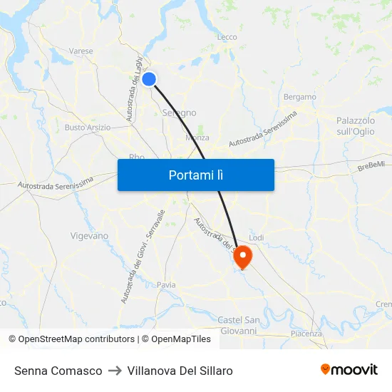 Senna Comasco to Villanova Del Sillaro map