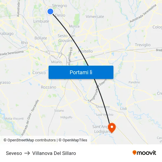Seveso to Villanova Del Sillaro map