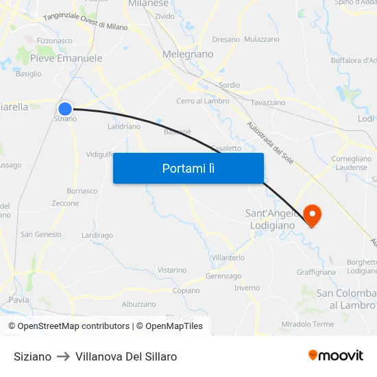 Siziano to Villanova Del Sillaro map