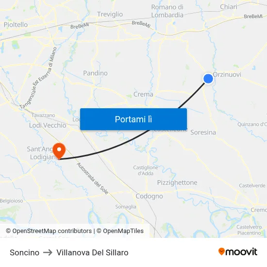 Soncino to Villanova Del Sillaro map