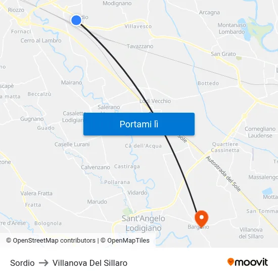 Sordio to Villanova Del Sillaro map
