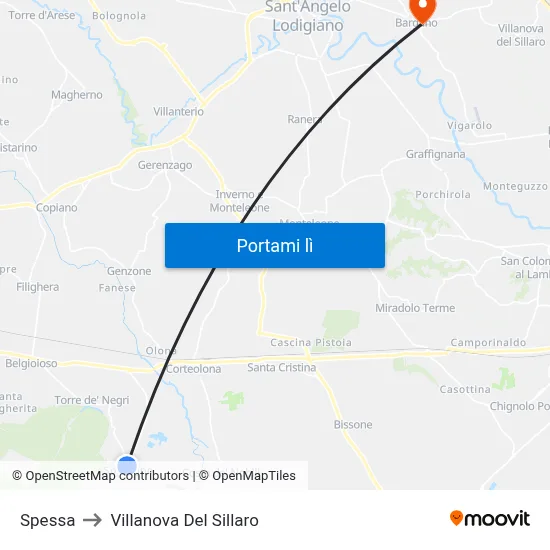Spessa to Villanova Del Sillaro map