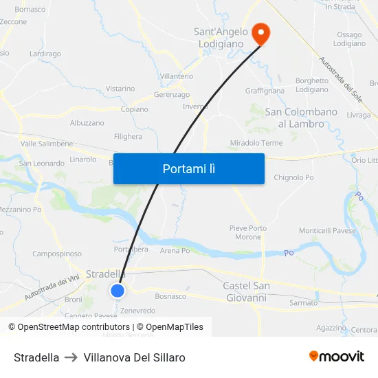 Stradella to Villanova Del Sillaro map