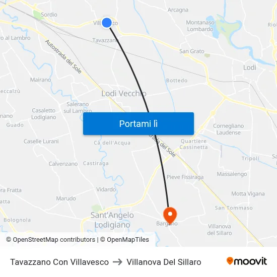 Tavazzano Con Villavesco to Villanova Del Sillaro map