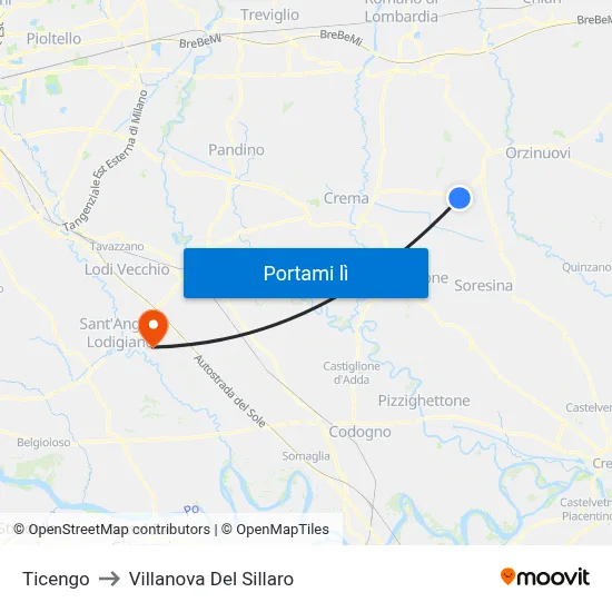 Ticengo to Villanova Del Sillaro map