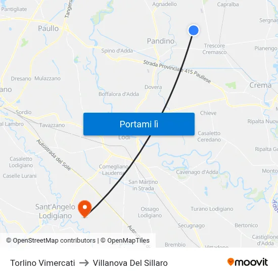Torlino Vimercati to Villanova Del Sillaro map