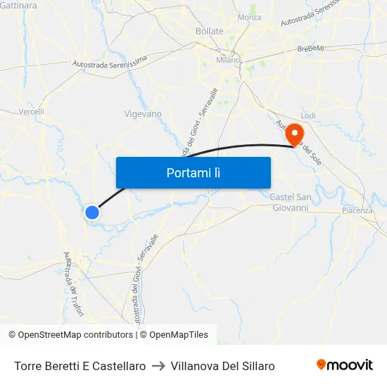 Torre Beretti E Castellaro to Villanova Del Sillaro map