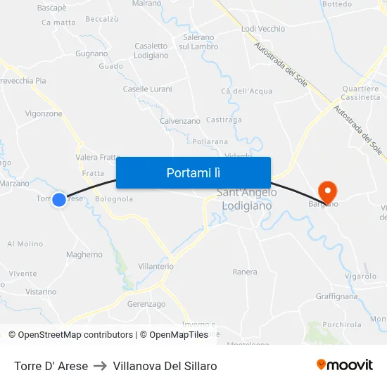 Torre D' Arese to Villanova Del Sillaro map