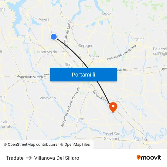 Tradate to Villanova Del Sillaro map