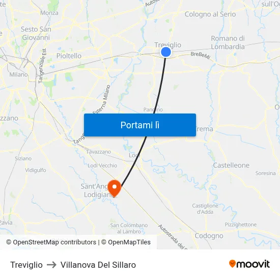 Treviglio to Villanova Del Sillaro map