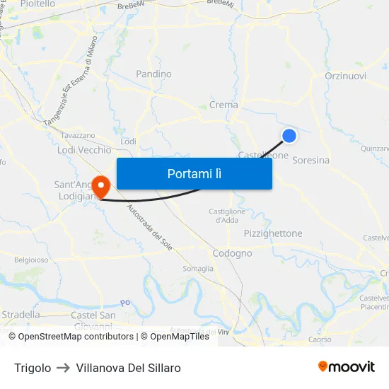 Trigolo to Villanova Del Sillaro map