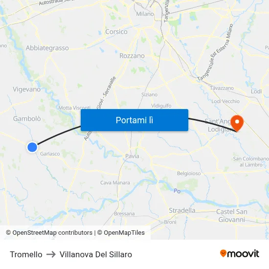 Tromello to Villanova Del Sillaro map