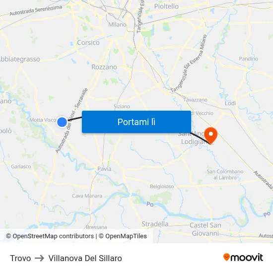Trovo to Villanova Del Sillaro map