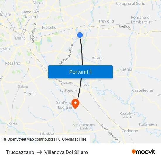 Truccazzano to Villanova Del Sillaro map