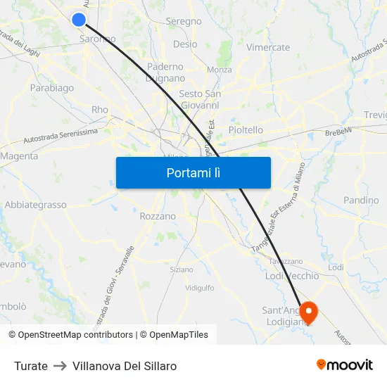 Turate to Villanova Del Sillaro map