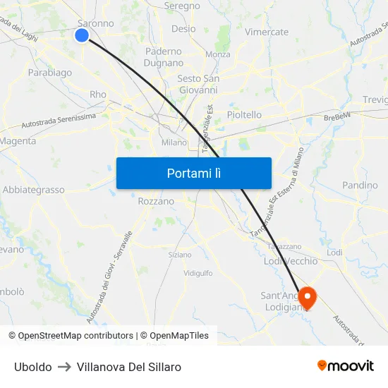 Uboldo to Villanova Del Sillaro map