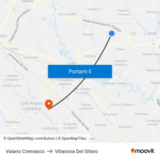 Vaiano Cremasco to Villanova Del Sillaro map