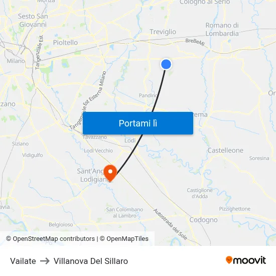Vailate to Villanova Del Sillaro map