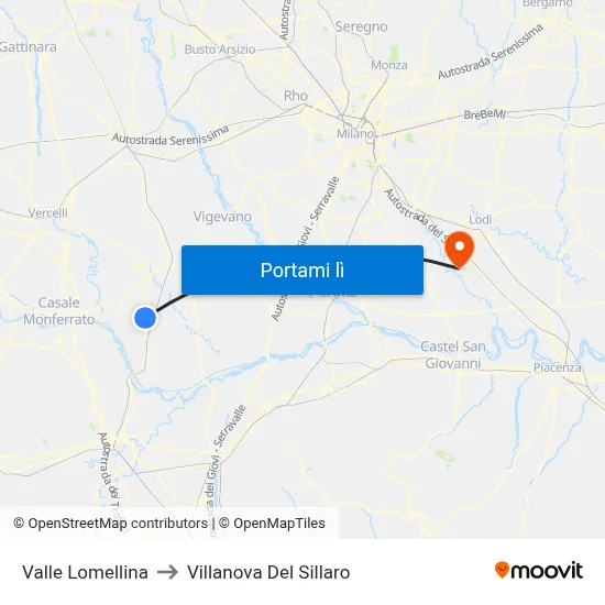 Valle Lomellina to Villanova Del Sillaro map