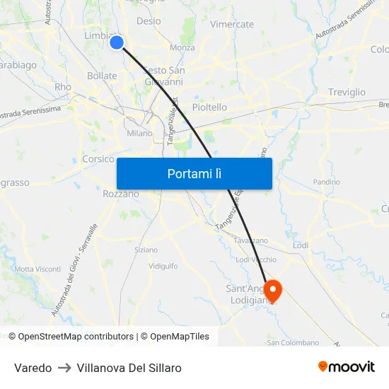 Varedo to Villanova Del Sillaro map